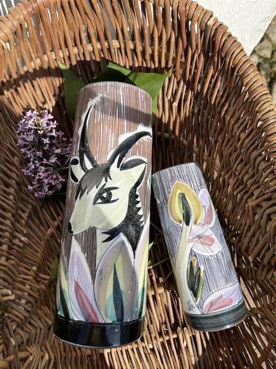 Image 1 of Vase Nila Suède, Motivation de chèvre, Fait à la main, Vintage, Art Pottery, 1970S