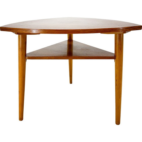 Image 1 of Table d'appoint vintage en bois en forme de triangle, Tchécoslovaquie
