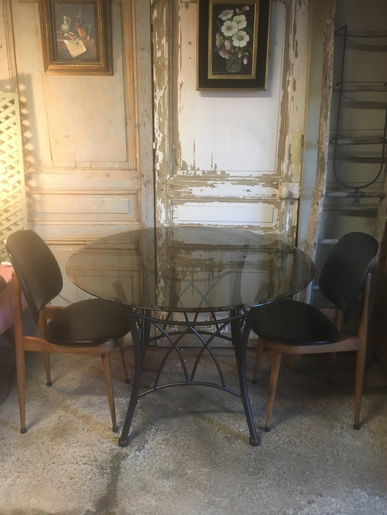 Image 1 of Paire de chaises Pegase vintage en hêtre et simili cuir par Baumann, 1960