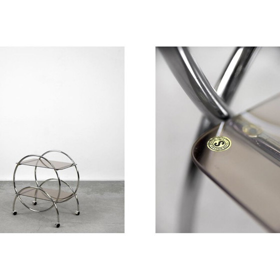 Image 1 of Chariot de bar vintage Art déco en chrome et verre fumé par Ikea, Suède 1970