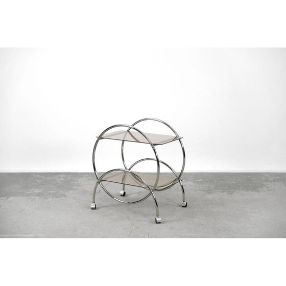 Image 1 of Chariot de bar vintage Art déco en chrome et verre fumé par Ikea, Suède 1970