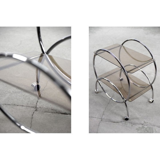Image 1 of Chariot de bar vintage Art déco en chrome et verre fumé par Ikea, Suède 1970