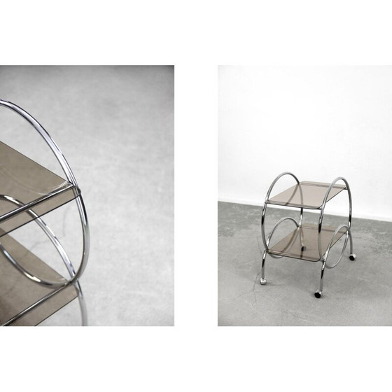 Image 1 of Chariot de bar vintage Art déco en chrome et verre fumé par Ikea, Suède 1970