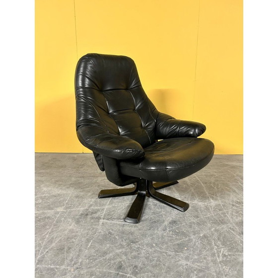 Image 1 of Fauteuil pivotant scandinave vintage en métal et cuir, 1970