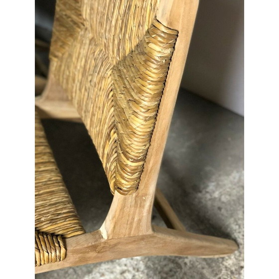 Image 1 of Fauteuil bas vintage en teck brut et paille