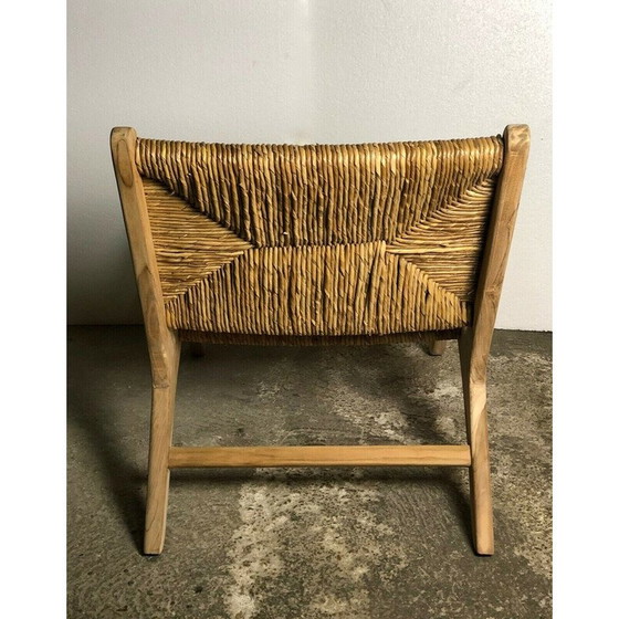 Image 1 of Fauteuil bas vintage en teck brut et paille