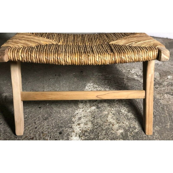 Image 1 of Fauteuil bas vintage en teck brut et paille
