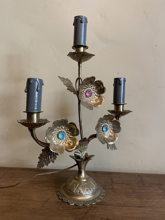 Image 1 of Frivoleous Floor Lamp Lampes de table avec fleurs et perles Laiton Français