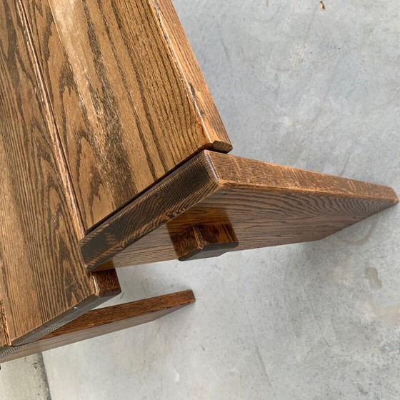 Image 1 of Table de salle à manger vintage brutaliste en bois de chêne, Belgique 1970