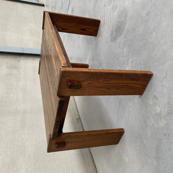 Image 1 of Table de salle à manger vintage brutaliste en bois de chêne, Belgique 1970