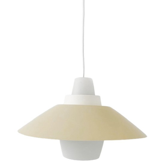 Image 1 of Lampe suspendue vintage 1960s métal opaline Louis Kalff style retro