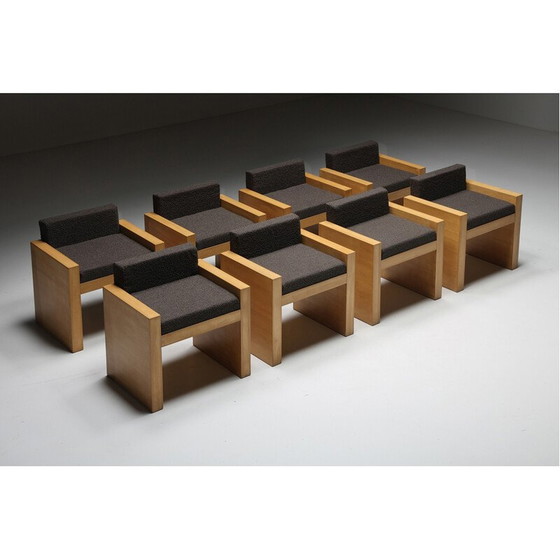 Image 1 of Chaise longue vintage en bois massif et tissu gris foncé, années 1980