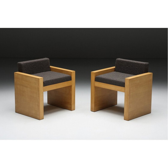 Image 1 of Chaise longue vintage en bois massif et tissu gris foncé, années 1980