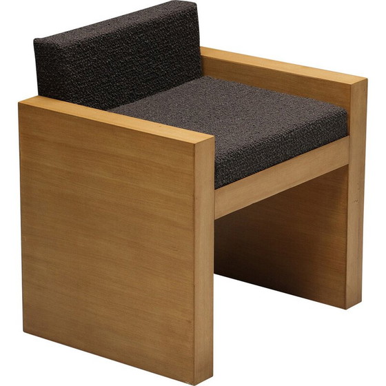 Image 1 of Chaise longue vintage en bois massif et tissu gris foncé, années 1980