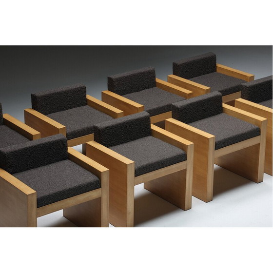 Image 1 of Chaise longue vintage en bois massif et tissu gris foncé, années 1980