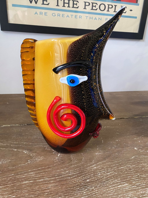 Vase Tête De Poisson En Verre De Murano Dans Le Style De Picasso Années 1980