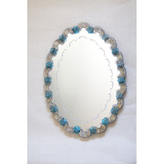 Image 1 of Miroir vintage en verre bleu clair, Italie 1940