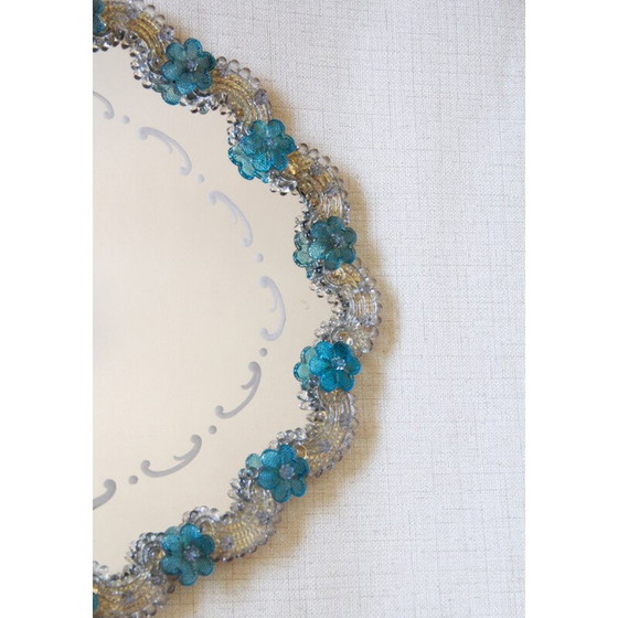 Image 1 of Miroir vintage en verre bleu clair, Italie 1940