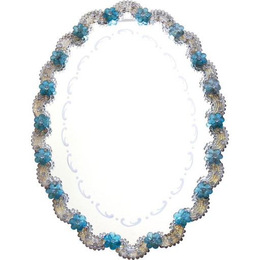 Miroir vintage en verre bleu clair, Italie 1940