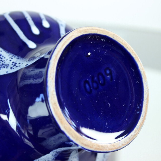 Image 1 of Vase vintage en céramique bleue, Tchécoslovaquie 1960