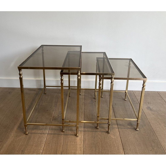 Image 1 of Tables gigognes vintage en laiton pour Maison Ramsay, France 1940