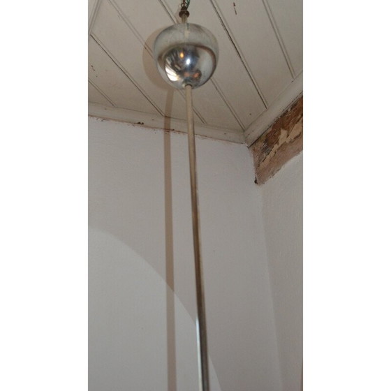 Image 1 of Lampe globe scandinave en verre blanc et aluminium - années 1950