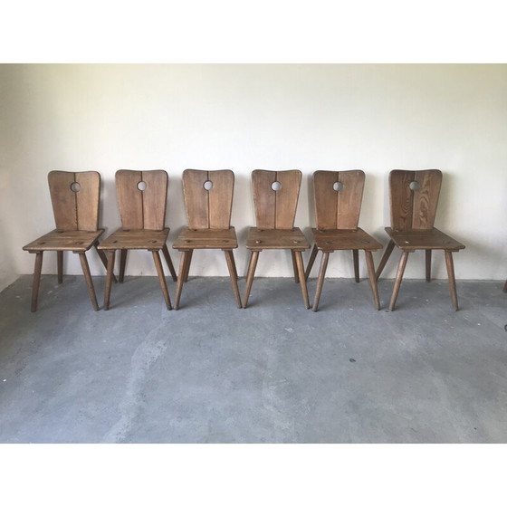 Image 1 of Ensemble de 6 chaises vintage en bois massif, 1950