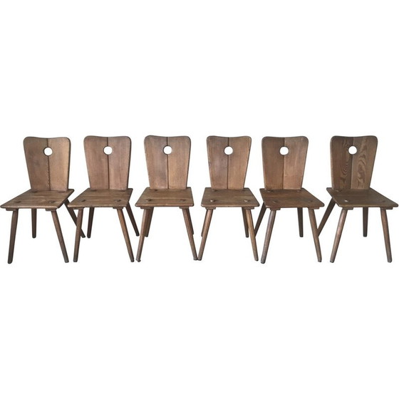 Image 1 of Ensemble de 6 chaises vintage en bois massif, 1950