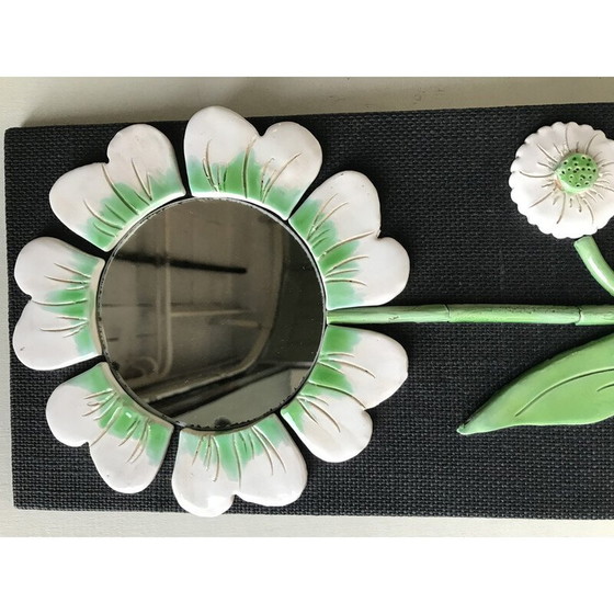 Image 1 of Miroir vintage à fleurs en céramique