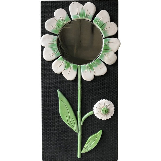 Image 1 of Miroir vintage à fleurs en céramique