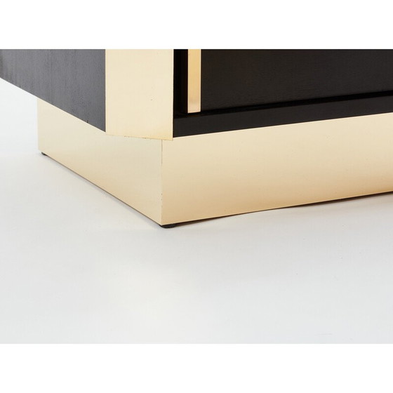 Image 1 of Paire de tables de chevet vintage en chêne teinté noir et laiton, 1970