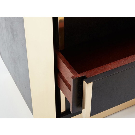 Image 1 of Paire de tables de chevet vintage en chêne teinté noir et laiton, 1970