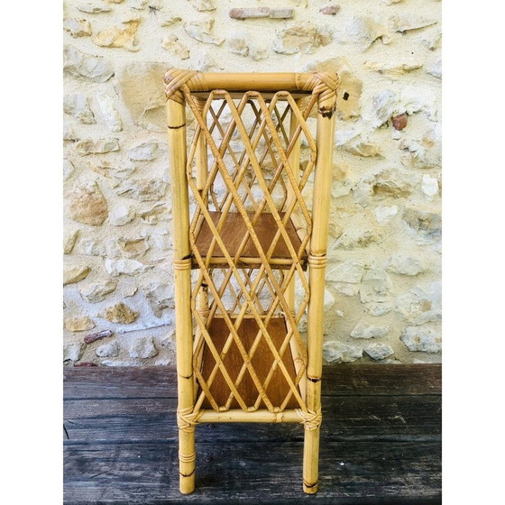 Image 1 of Etagère de bibliothèque vintage en bois blond et bambou à 3 niveaux, 1970