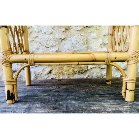 Image 1 of Etagère de bibliothèque vintage en bois blond et bambou à 3 niveaux, 1970