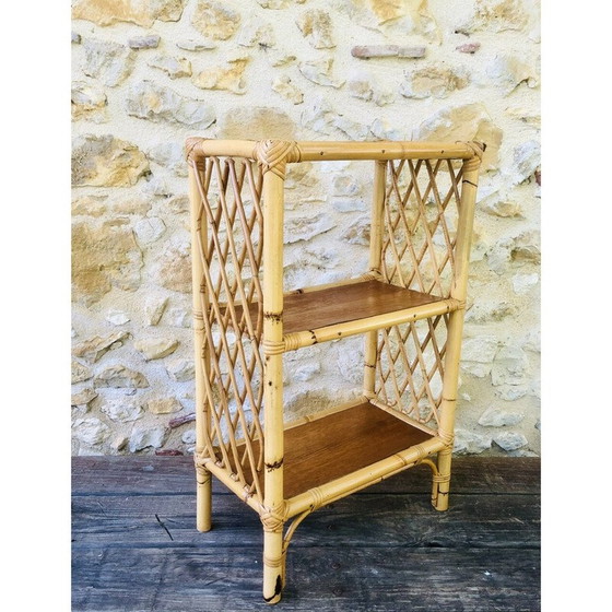 Image 1 of Etagère de bibliothèque vintage en bois blond et bambou à 3 niveaux, 1970