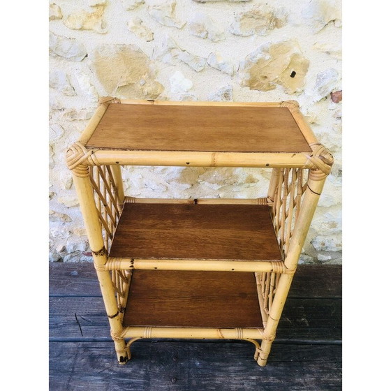 Image 1 of Etagère de bibliothèque vintage en bois blond et bambou à 3 niveaux, 1970