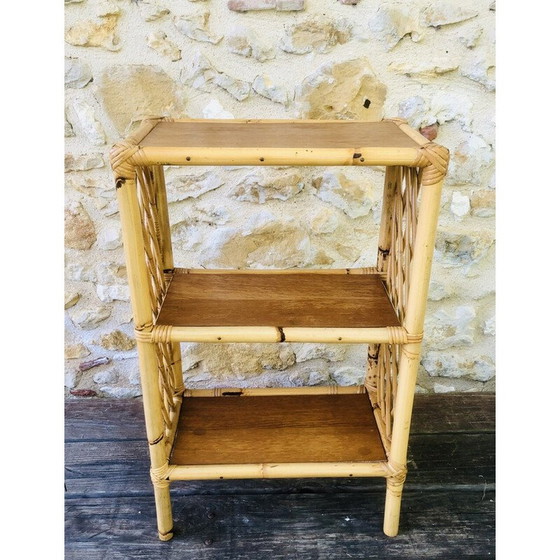 Image 1 of Etagère de bibliothèque vintage en bois blond et bambou à 3 niveaux, 1970