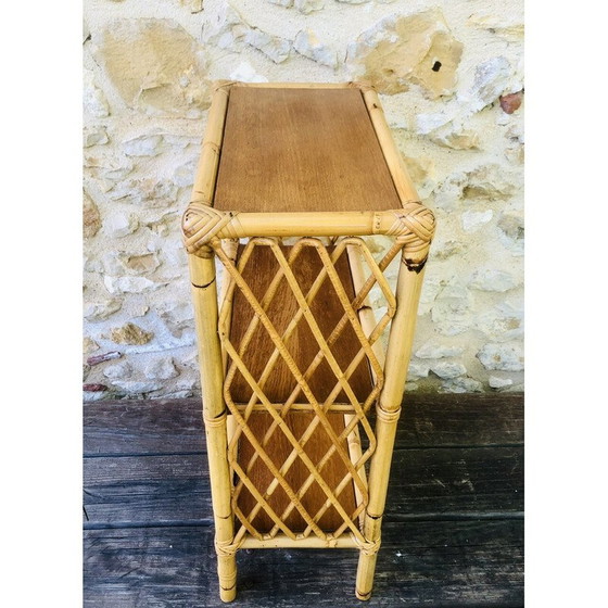 Image 1 of Etagère de bibliothèque vintage en bois blond et bambou à 3 niveaux, 1970