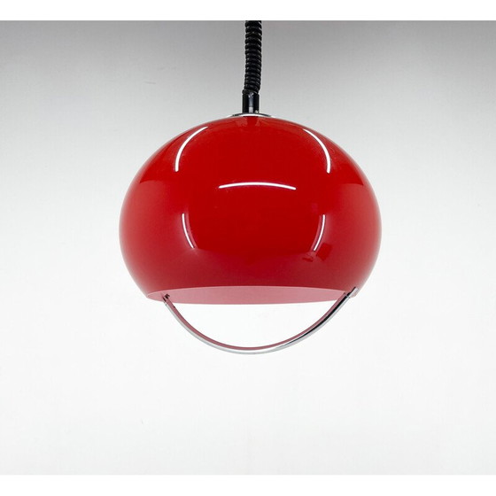 Image 1 of Lampe suspendue rouge avec chrome du milieu du siècle par Harvey Guzzini pour Meblo, Italie 1960