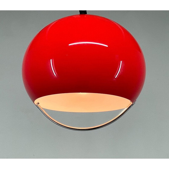 Image 1 of Lampe suspendue rouge avec chrome du milieu du siècle par Harvey Guzzini pour Meblo, Italie 1960