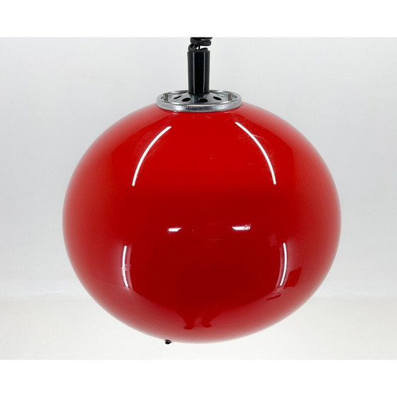 Image 1 of Lampe suspendue rouge avec chrome du milieu du siècle par Harvey Guzzini pour Meblo, Italie 1960