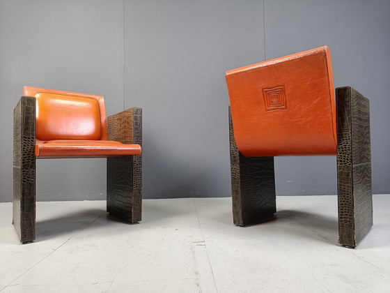 Image 1 of Fauteuils français vintage en cuir de la Maison Vandamme, 1970S