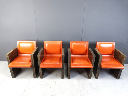 Fauteuils français vintage en cuir de la Maison Vandamme, 1970S