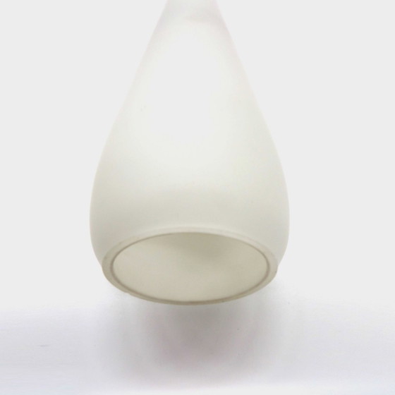 Image 1 of Grande lampe pendante en verre opale et bois de teck au design vintage