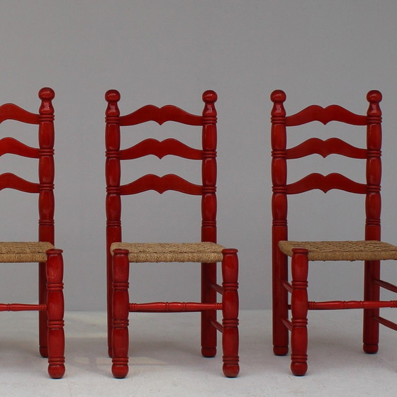 Image 1 of Ensemble de chaises italiennes rouges en jonc