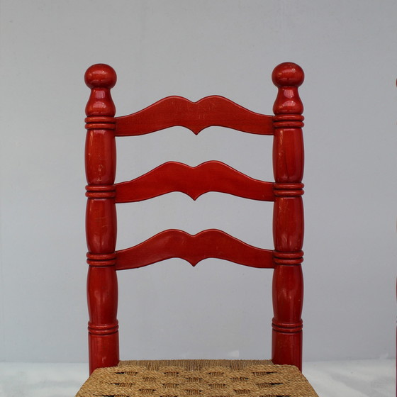 Image 1 of Ensemble de chaises italiennes rouges en jonc