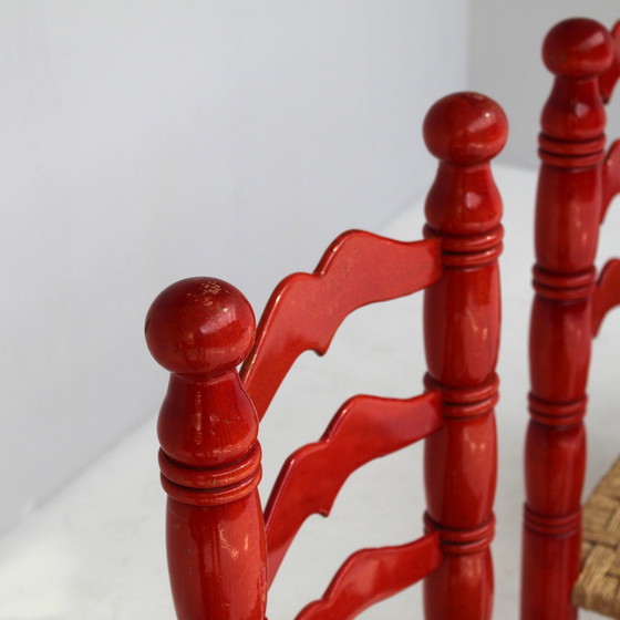 Image 1 of Ensemble de chaises italiennes rouges en jonc