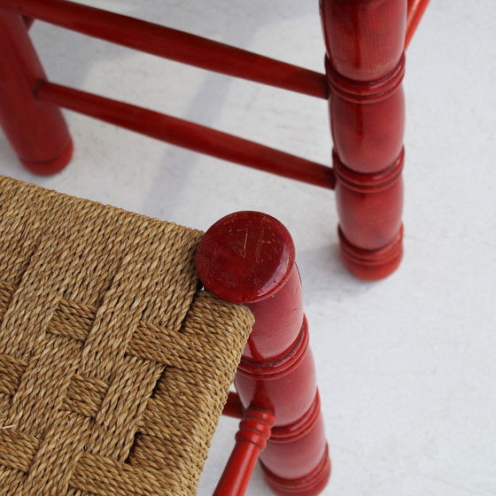 Image 1 of Ensemble de chaises italiennes rouges en jonc