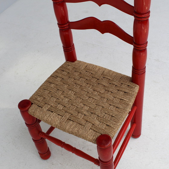 Image 1 of Ensemble de chaises italiennes rouges en jonc