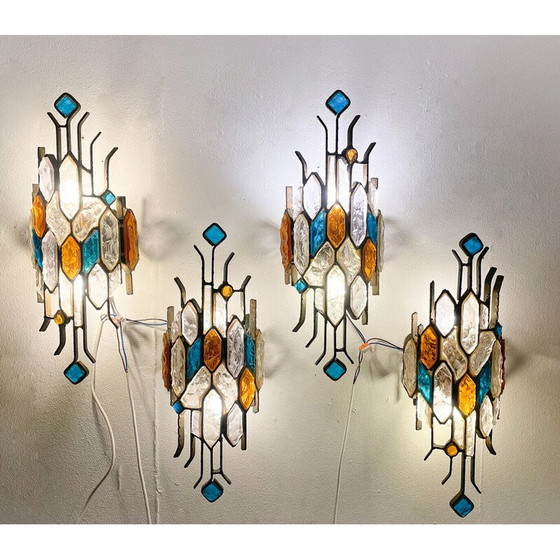 Image 1 of Paire d'appliques vintage en verre de Murano par Poliarte, Italie 1970